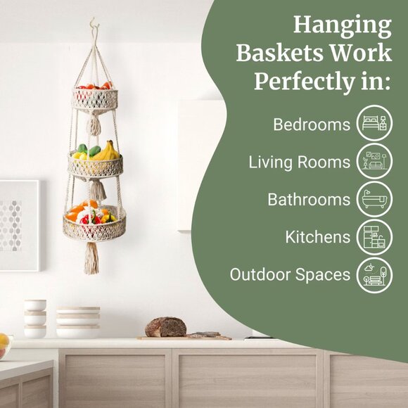 NWOT Macrame Two Tier Large Basket - Picture 3 of 10